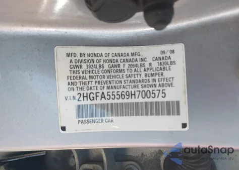 2009 Honda Civic Si from USA, damaged, VIN 2HGFA55569H700575